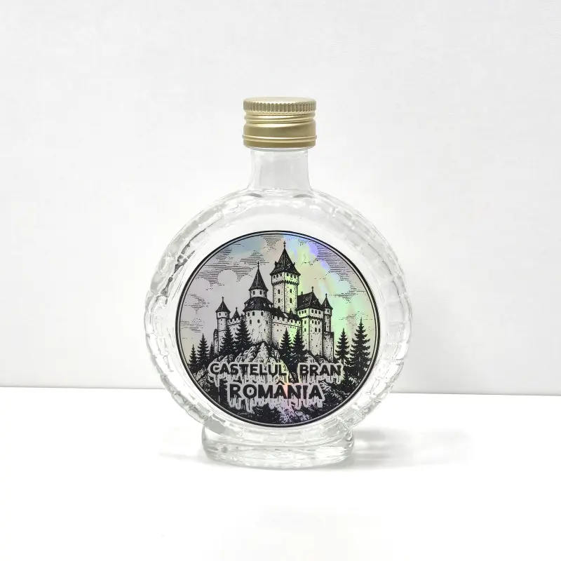 Castelul bran romania, sticla rotunda plosca 100 ml, cu mesaj, model divgs320 05